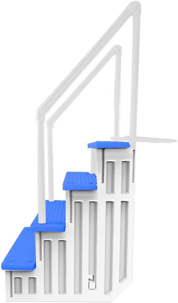 Marches antidérapantes Aqua Select pour piscines hors sol | Bleues | Pour piscines hors sol | Installation possible sur des terrasses de 122 à 137 cm de hauteur | Échelle de sécurité supportant jusqu'à 113 kg