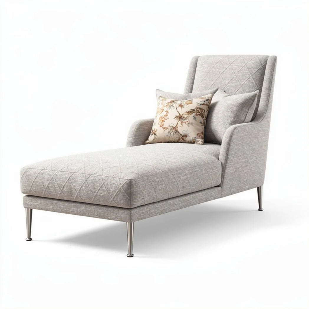 Chaise longue en tissu beige avec coussin décoratif 150 x 75 x 85cm