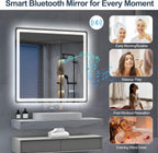 Miroir de salle de bain S'bagno avec éclairage 120 x 70 cm, miroir de salle de bain LED avec Bluetooth et fonction antibuée, intensité variable 3000 K/4000 K/6500 K, mémoire de forme, verre trempé HD, IP44 - Miroirs de salle de bain LED, horizontaux