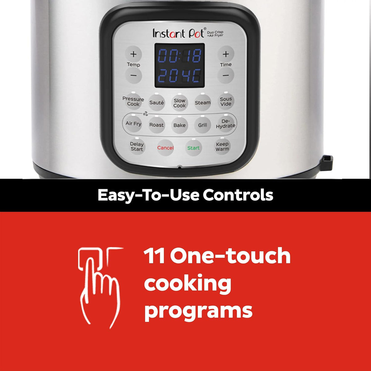 Instant Pot Multicuiseur 11 en 1 Duo Crisp + Air Fryer, 8 L : autocuiseur, friteuse à air, mijoteuse, cuiseur à vapeur, machine sous vide, déshydrateur avec gril, réchaud et fonctions de cuisson