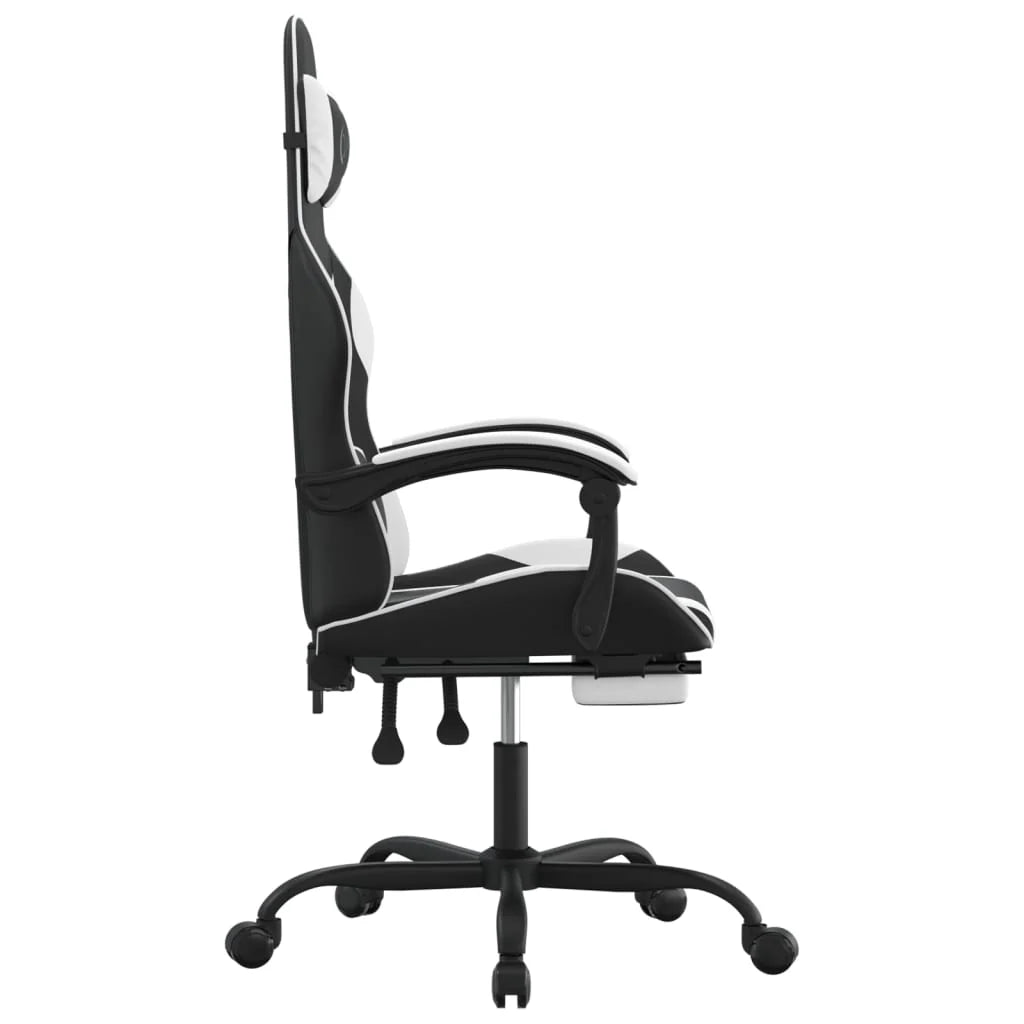 Chaise de jeu 2025 avec repose-pieds pivotant, similicuir noir et blanc V8635
