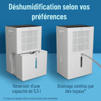 Noaton Déshumidificateur Portable Silencieux, 24L/jour, Minuterie 24h, Réservoir 5,5L, Drainage Continu, avec Dégivrage Automatique, Efficace pour Pièces jusqu'à 45 m², Afficher, Anti Moisissure