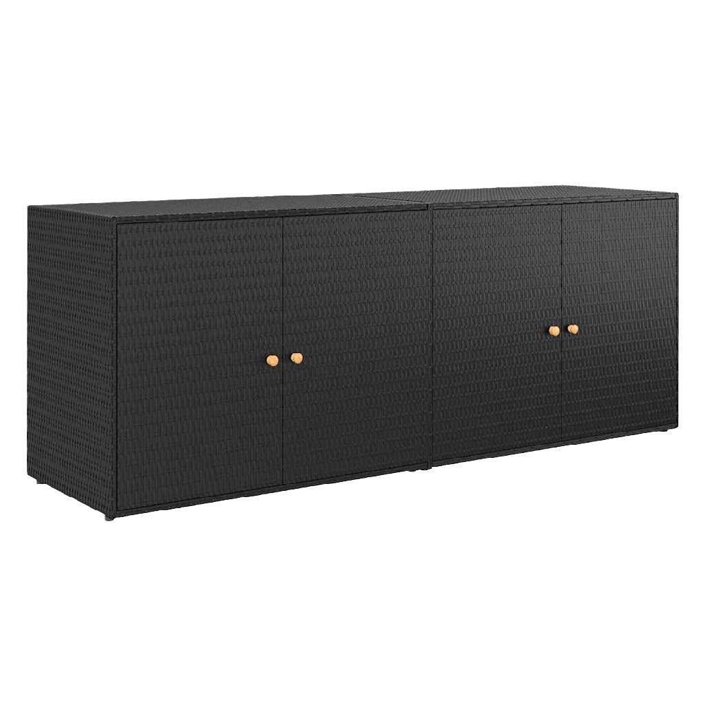 Buffet de rangement extérieur en rotin synthétique – noir – 4 portes