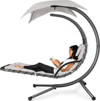 Chaise longue suspendue d'extérieur Best Choice Products – Fauteuil à bascule incurvé en acier avec coussin intégré et auvent amovible – Gris anthracite