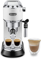 De'Longhi Dedica Style EC685.W, Machine à Café à Pompe en Acier Inoxydable Pour Café Moulu ou Dosettes, Machine à Espresso et Cappuccino, Réservoir de 1,3L, Système Anti-goutte, Blanc