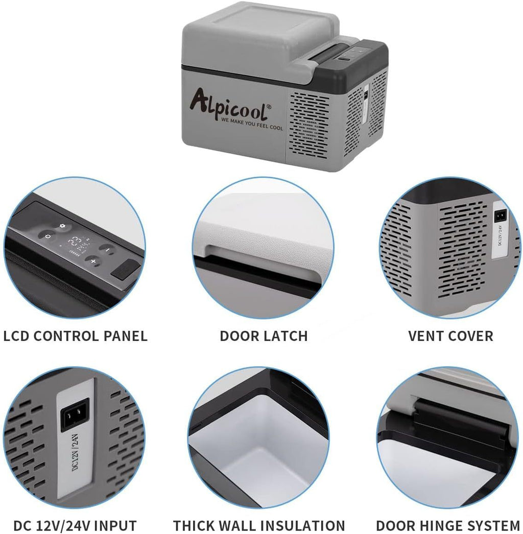 Alpicool C12 12L Cool Box 12 V Mini Fridge Electric Compressor Car Fridge Camping Freezer Box Small Portable for Car, Truck, Boat, RV with USB Connection