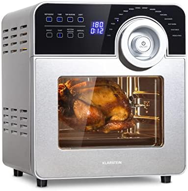 KLARSTEIN AeroVital Cube Chef   Friteuse sans huile, Air fryer, 1700 W, technologie DuoHeating, volume de 14L, 16 programmes, écran tactile, durée: environ 10h, thermostat: 50 220 °C, Inox, Noir : Cuisine et Maison