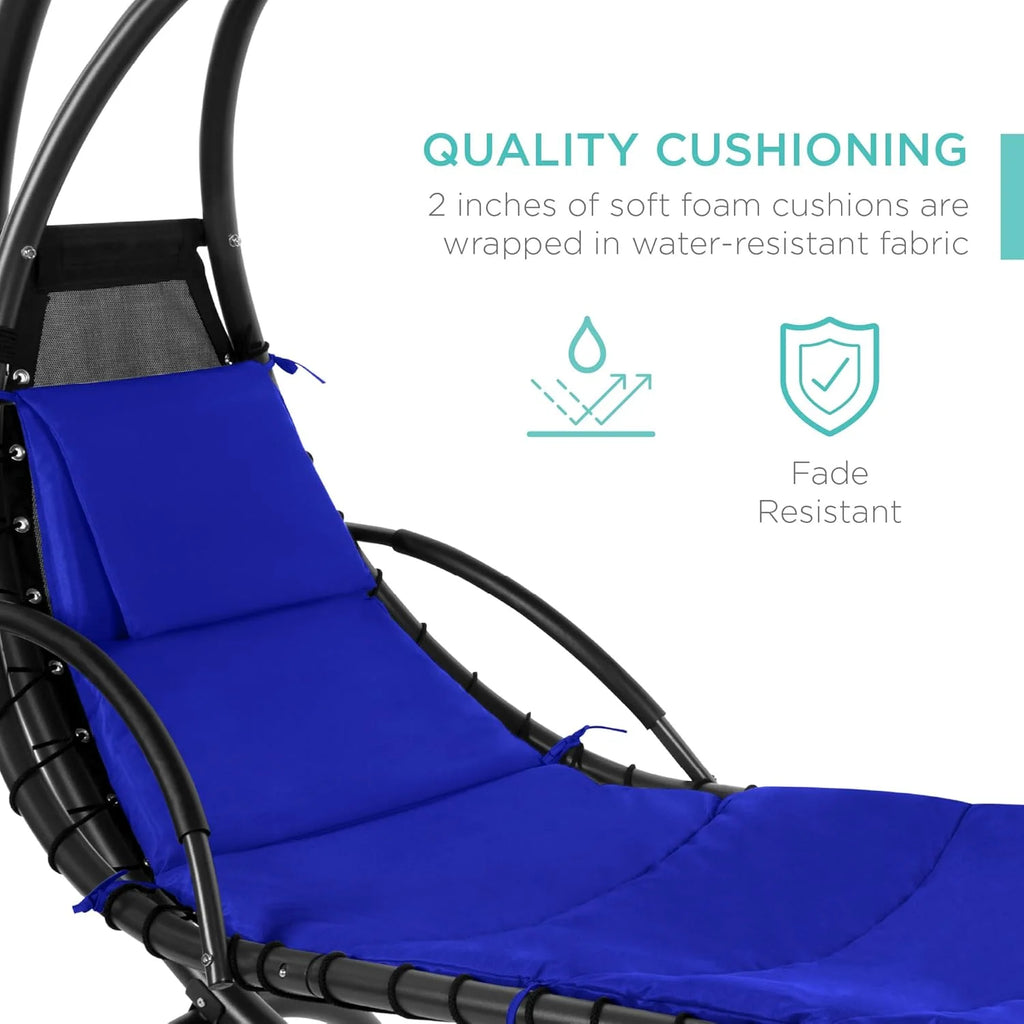 Chaise longue suspendue d'extérieur Best Choice Products – Fauteuil à bascule incurvé en acier avec coussin intégré et auvent amovible – Gris anthracite