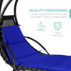 Chaise longue suspendue d'extérieur Best Choice Products – Fauteuil à bascule incurvé en acier avec coussin intégré et auvent amovible – Gris anthracite