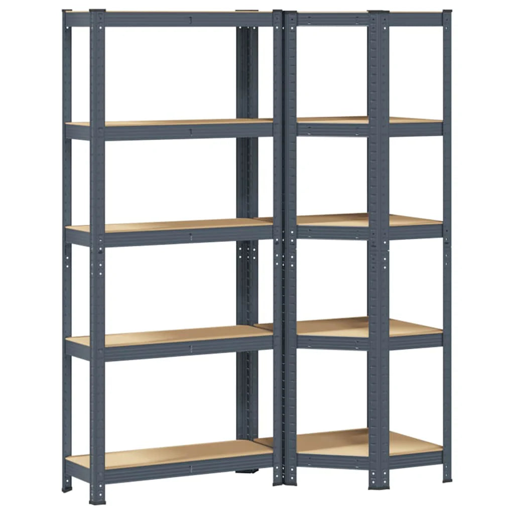 Ensemble de 2 étagères, 5 niveaux, acier anthracite et bois industriel v7702 (2025)