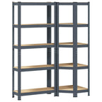 Ensemble de 2 étagères, 5 niveaux, acier anthracite et bois industriel v7702 (2025)