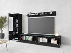 Ensemble de salon Piaski Vera I, éclairage LED en option, couleurs variées (béton/blanc brillant, sans éclairage LED)