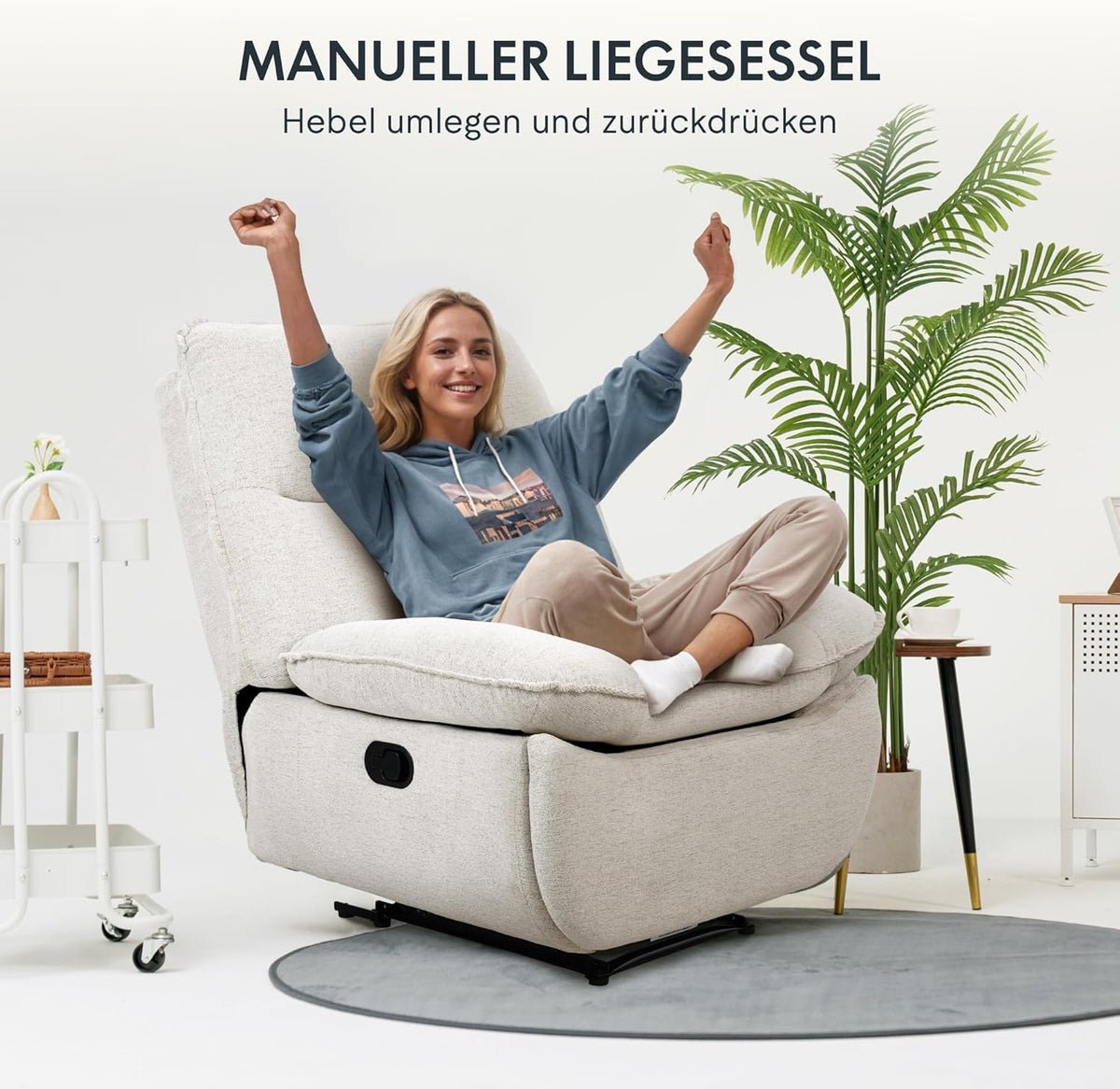 Fauteuil inclinable FLEXISPOT XC6, canapé pivotant à bascule, fauteuil TV avec dossier réglable, fauteuil inclinable pour chambre, salon et home cinéma (beige)
