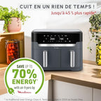 Moulinex air fryer deux compartiments, très grande capacité 11L, 10 personnes, 7 Programmes automatiques, friteuse sans huile, Ecran tactile digital, Dual inox, EZ942BF0, Gris foncé : Cuisine et Maison