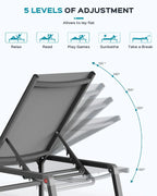 Chaise longue de jardin pliante en aluminium, sans montage, avec dossier réglable 5 positions, idéale pour terrasse, piscine et plage – Noir