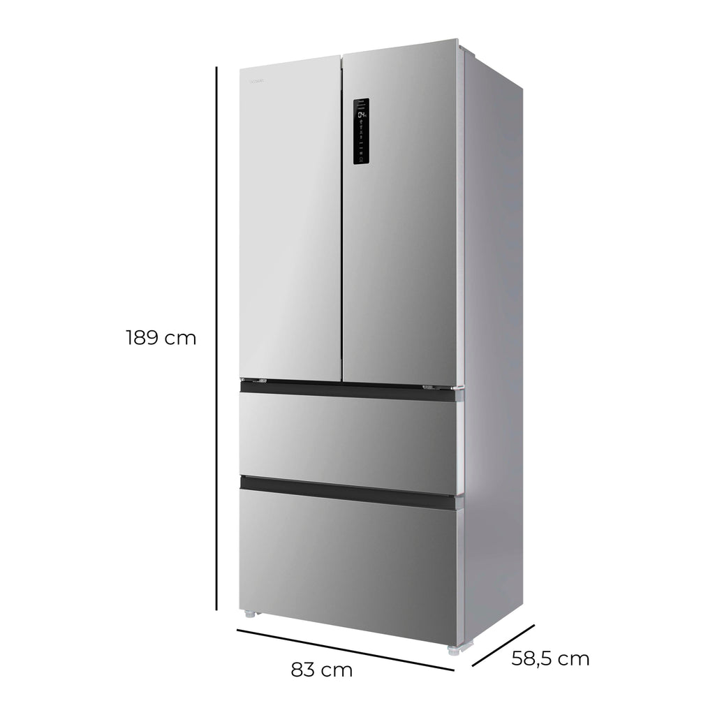 Cecotec Réfrigérateur Porte Française de 4 Portes Semi-Intégrable 458L Total No Frost Bolero CoolMarket F2D 458 SBI Inox E, Hauteur 189 cm et 83 cm La