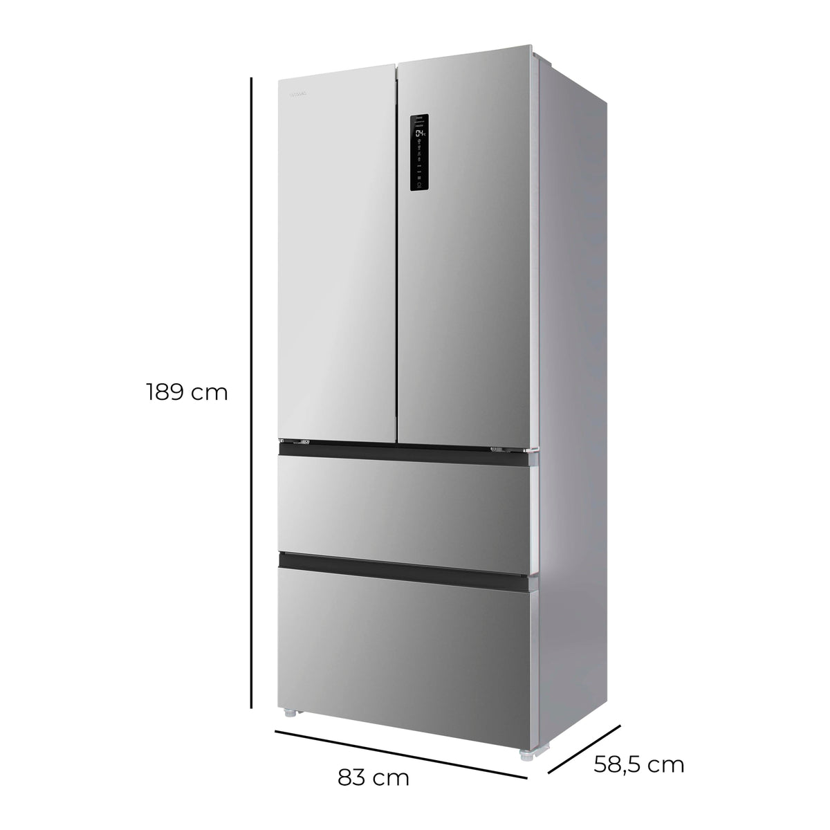 Cecotec Réfrigérateur Porte Française de 4 Portes Semi-Intégrable 458L Total No Frost Bolero CoolMarket F2D 458 SBI Inox E, Hauteur 189 cm et 83 cm La