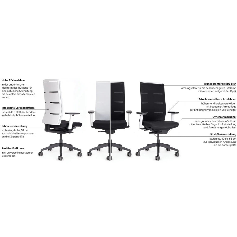 Fauteuil de bureau ergonomique Agilis Matrix MT12 à dossier en maille et inclinaison lente, édition spéciale, noir pur (édition 2025).
